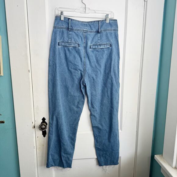 Boden High Waisted Pleated Front Tapered Mom Cropped Jeans 8 Retro Style Raw Hem - Picture 8 of 15